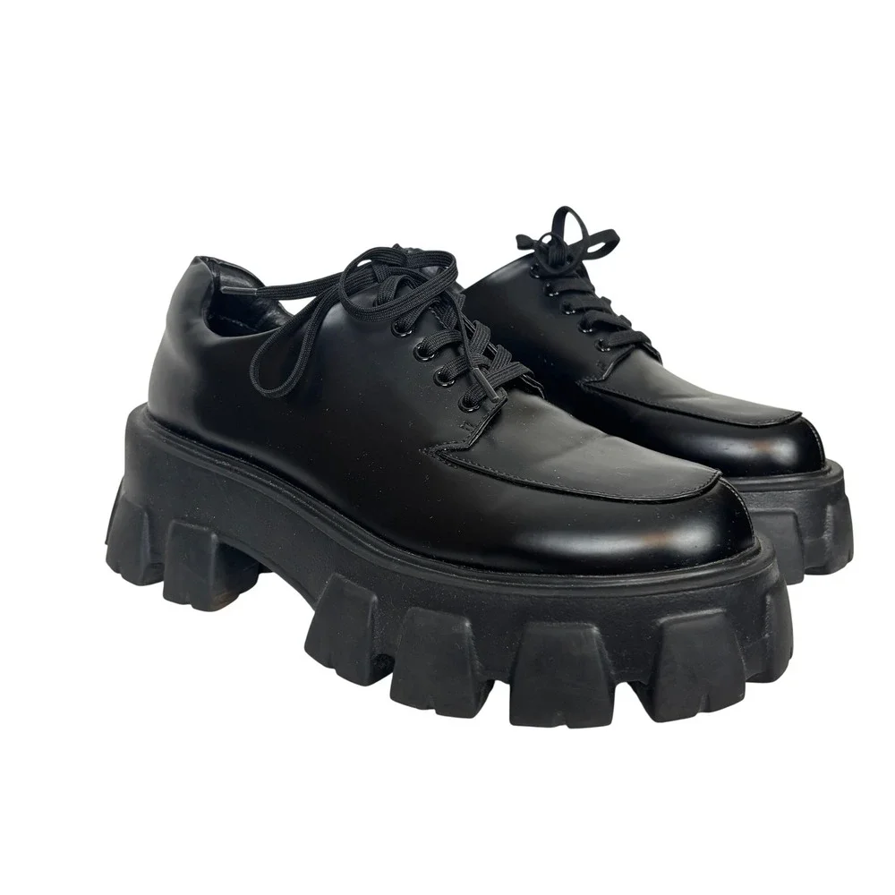 Princess Polly Chunky Black Loafers Womens 6 Platform Lug Sole Goth Grunge Lace